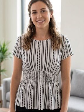 NEW & NEXT Ruched Waist Tie Back Peplum Top